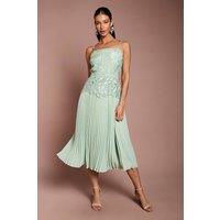 Coast Women's Satin Lace Pleated Midi Dress in Sage | Size: 14