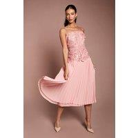 Coast Women's Satin Lace Pleated Midi Dress in Antique Rose | Size: 12