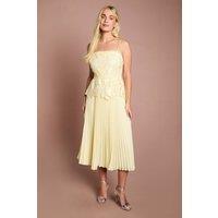 Coast Women's Petite Satin Lace Pleated Midi Dress in Lemon | Size: 8
