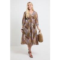 Wallis Women's Petite Summer Cotton Tropical Midi Dress in Brown | Size: 16