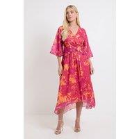 Wallis Women's Petite Floral Burn Out Twist Midaxi Dress in Pink | Size: 18