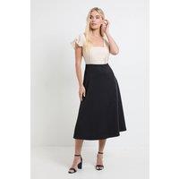 Wallis Women's Petite Contrast Ruffle Sleeve Midi Dress in Black | Size: 8