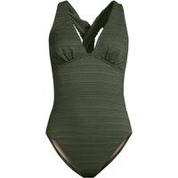 Lands' End Women's Seersucker Plunge Twist Back High Leg Swimsuit in Olive | Size: 14-16