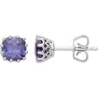 Jewelco London Women's Silver Purple Cushion CZ 12Claw Crown Solitaire Stud Earrings 6mm