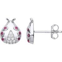 Jewelco London Women's 925 Sterling Silver Red CZ Domed Ladybird Bug Stud Earrings