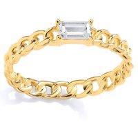 Jewelco London Women's 925 Silver Baguette CZ Curb Link Chain Solitaire Stacker Ring | Size: N
