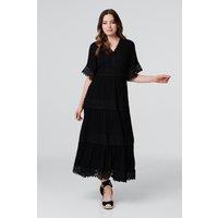 Izabel London Women's Short Sleeve Crochet Maxi Dress in Black | Size: 12