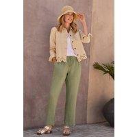 WoolOvers Women's Tapered Leg Linen Trousers in Pale Green | Size: 18R