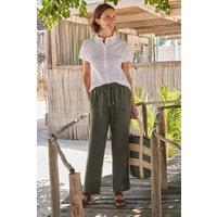 WoolOvers Women's Tapered Leg Linen Trousers in Khaki | Size: 20R