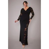 Goddiva Women's Scuba & Lace Wrap Maxi Dress in Black | Size: 18