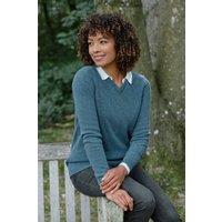 WoolOvers Women's 100% Wool Classic V Neck Jumper in Teal | Size: XL