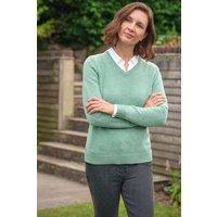 WoolOvers Women's 100% Wool Classic V Neck Jumper in Pale Green | Size: 2XL