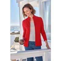 WoolOvers Women's 100% Lambswool Zip Thru Cardigan in Red | Size: Medium