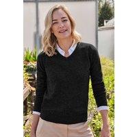 WoolOvers Women's 100% Wool Classic V Neck Jumper in Black | Size: Medium