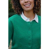 WoolOvers Women's Cashmere & Merino Classic Crew Neck Cardigan in Bright Green | Size: Large