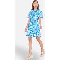 Yumi Women's Floral Print Viscose Relaxed Shirt Dress in Bright Blue | Size: 16