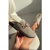Love Lemonade Women's Crystal Imperial Suede Slip On Clog Mules in Nude | Size: 6
