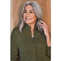 WoolOvers Women's 100% Wool Fitted Zip Thru Cardigan in Green | Size: Small