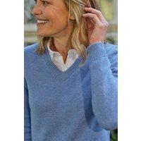 WoolOvers Women's 100% Wool Classic V Neck Jumper in Light Blue | Size: XS