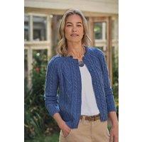 WoolOvers Women's Cable Button Cardigan in Mid Blue | Size: 2XL