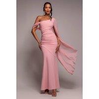Goddiva Women's One Shoulder Cape Scuba & Chiffon Maxi Dress in Light Pink | Size: 18