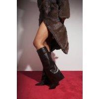 Where's That From Women's 'Salma' Fold Over Pointed Toe Block Heel Boots in Dark Brown | Size: 8