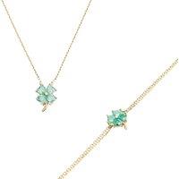 Spero London Women's Four Leaves Clover Sterling Silver Bracelet & Necklace Set in Green in Gold