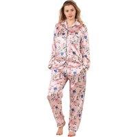 ELAINA FASHION Women's Luxury Satin Floral Pyjama Set in Baby Pink | Size: 14