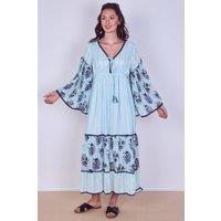 ELAINA FASHION Women's Bohemian Tiered Maxi Dress Flowy Viscose Elegance in Light Blue