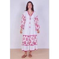 ELAINA FASHION Women's Bohemian Tiered Maxi Dress Flowy Viscose Elegance in White