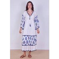 ELAINA FASHION Women's Bohemian Tiered Maxi Dress Flowy Viscose Elegance in Blue