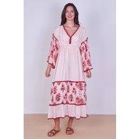 ELAINA FASHION Women's Bohemian Tiered Maxi Dress Flowy Viscose Elegance in Red
