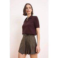 WOVCOR Women's Check Pleated Mini Skirt with Belt Detail & Structured Fit in Brown | Size: 6