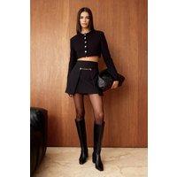 WOVCOR Women's Mini Skirt with Chain Detail & Structured Wrap Front in Black | Size: 10