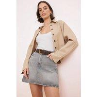 WOVCOR Women's Mid Waist Mini Denim Skirt with Washed Finish & Clean Cut in Grey | Size: 6