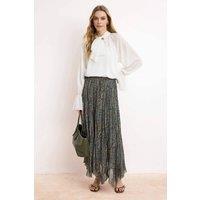 WOVCOR Women's Pleated Chiffon Maxi Skirt with Ethnic Print & Flowy Fit | Size: 14