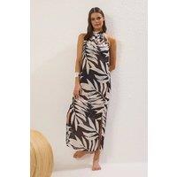 WOVCOR Women's Tropical Print Halterneck Maxi Beach Dress with Side Slit | Size: 6