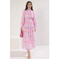 WOVCOR Women's Floral Print Frill Detail High Neck Chiffon Maxi Dress | Size: 12