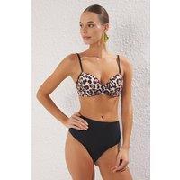 WOVCOR Women's Leopard Print Underwired High Waist Bikini Set | Size: 14