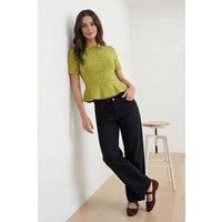 WOVCOR Women's Button Front Peplum Short Sleeve Fitted Top in Lime | Size: Medium