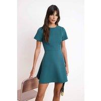 WOVCOR Women's Short Sleeve Tailored A Line Mini Dress with Seam Detail in Teal | Size: 6