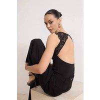 WOVCOR Women's Lace Panel Cut Out Sleeveless Fitted Bodysuit Top in Black | Size: 8