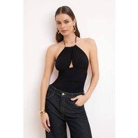 WOVCOR Women's Cut Out Halter Neck Sleeveless Fitted Bodysuit Top in Black | Size: 6