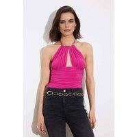 WOVCOR Women's Cut Out Halter Neck Sleeveless Fitted Bodysuit Top in Pink | Size: 12