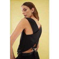 WOVCOR Women's Sleeveless Tailored Vest with V Neck Button Detail in Black | Size: 6