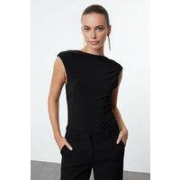 WOVCOR Women's Back Chain Detail Knitted Slim Fit Cap Sleeve Top in Black | Size: 8