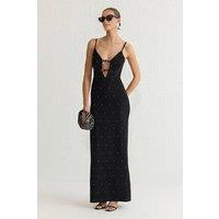 WOVCOR Women's Embellished Cut Out Strappy Maxi Evening Dress in Black | Size: 8