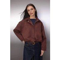 WOVCOR Women's Oversized Collared Utility Jacket with Shoulder Detail in Dark Brown | Size: XS