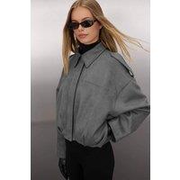 WOVCOR Women's Oversized Collared Utility Jacket with Shoulder Detail in Dark Grey | Size: XS
