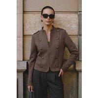 WOVCOR Women's Button Detail Zip Front Slim Fit Structured Jacket in Brown | Size: 8
